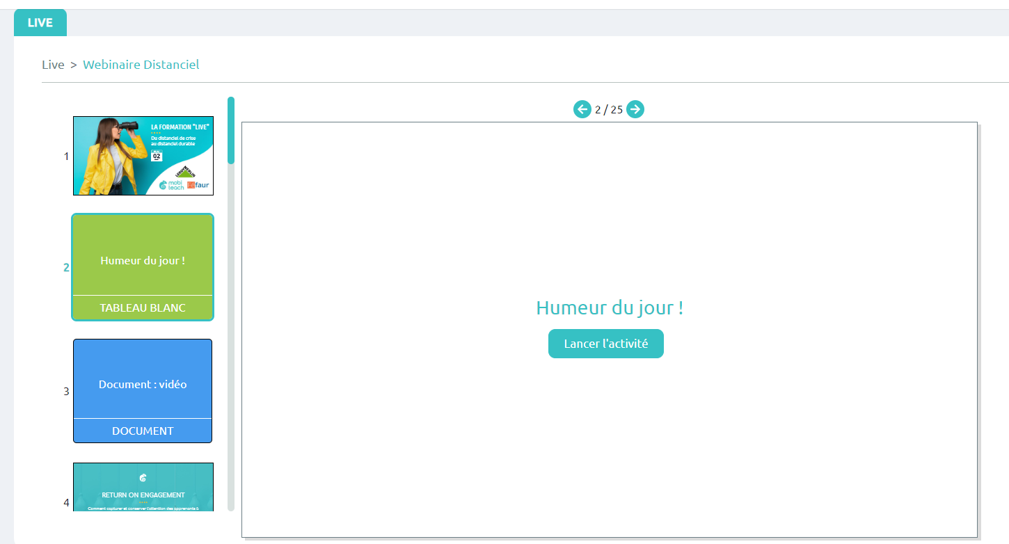 Tableau blanc : lancement d'activités dans le live
