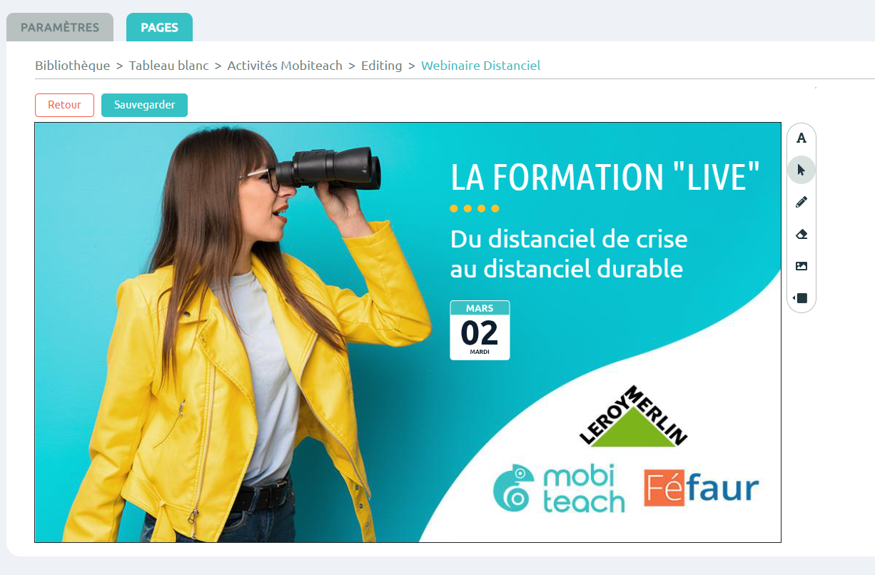 Tableau blanc - outils d'annotations : édition dans la bibliothèque