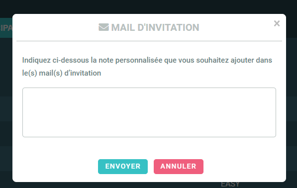 Envoi de mails d'invitations : ajout d'une note personnalisée