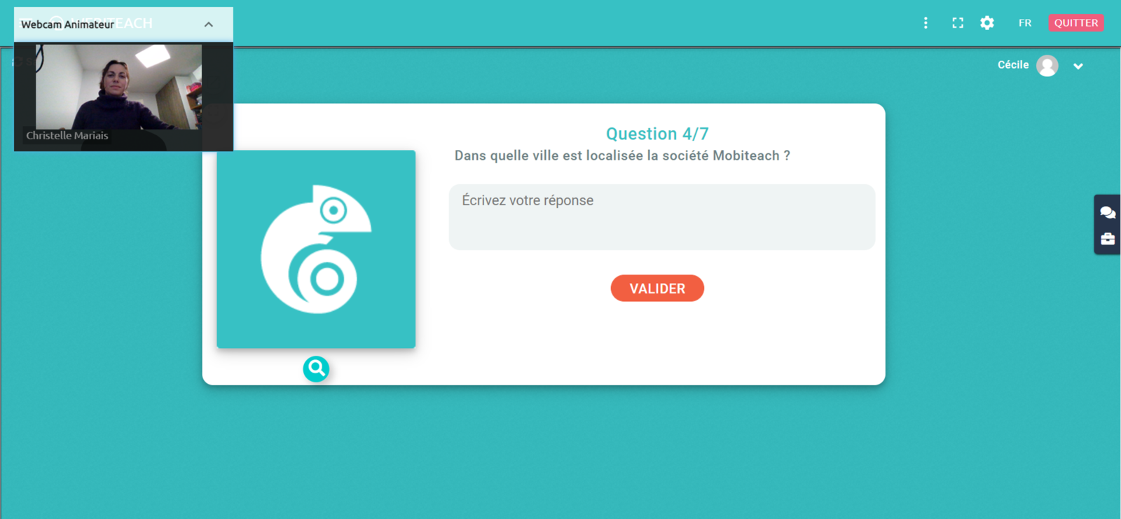 Webiteach : interface participant avec activité