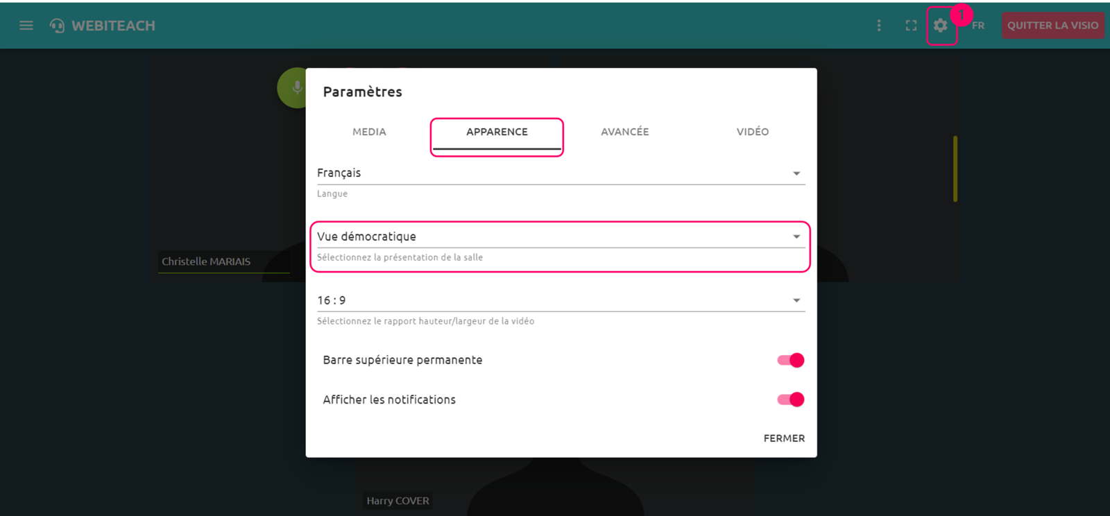 Webiteach - Paramètres - Apparence