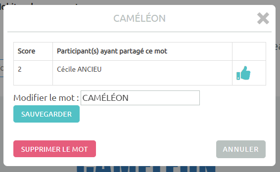 Activité Nuage de mots - côté animateur : édition des réponses