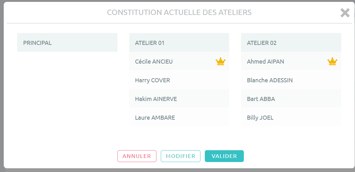 Mode ateliers : rappel de la constitution avant lancement