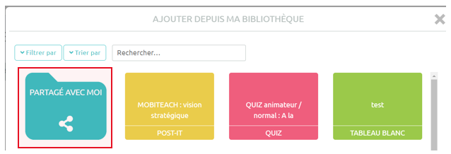 Utilisation d'une activité partagée dans une session