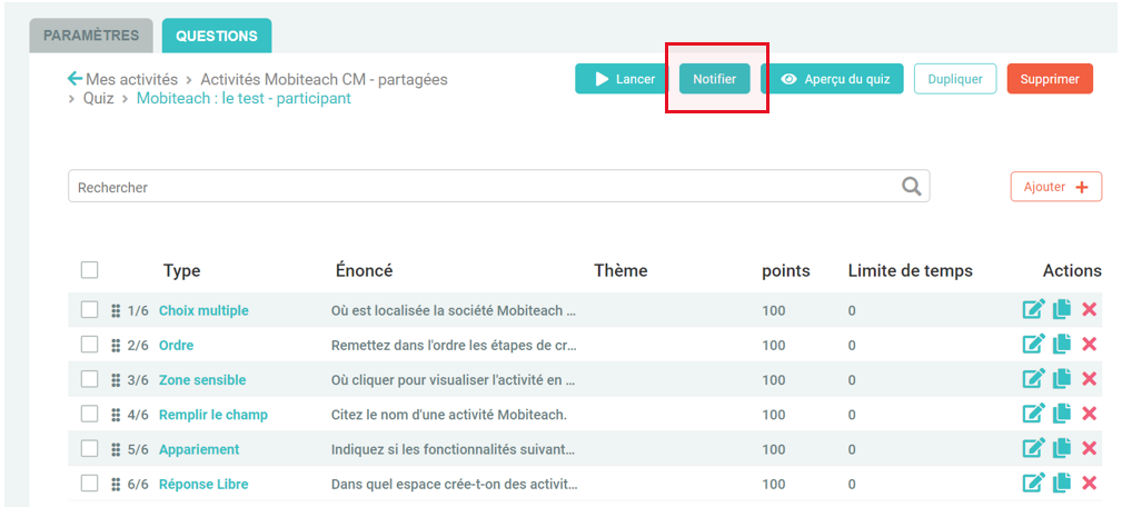 Notifier des changements