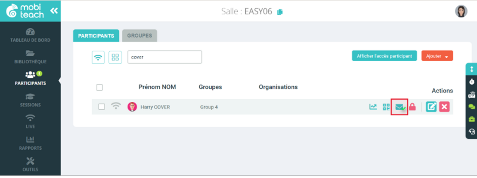 Envoi mail création compte depuis une salle