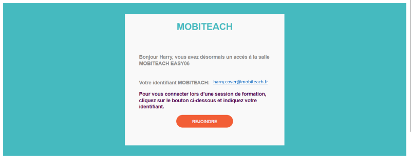Mail création compte - envoyé depuis la salle