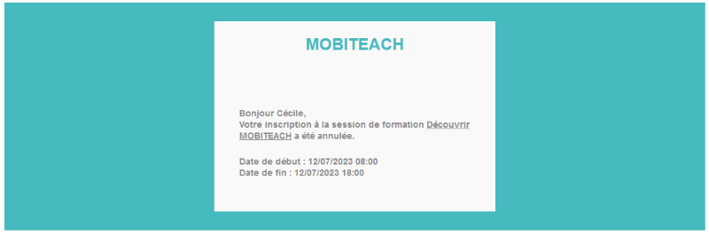 Mail d'annulation de session