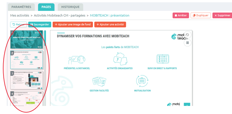 Interface d'édition de pages