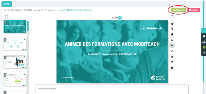 Afficher / masquer le tableau blanc dans le projecteur