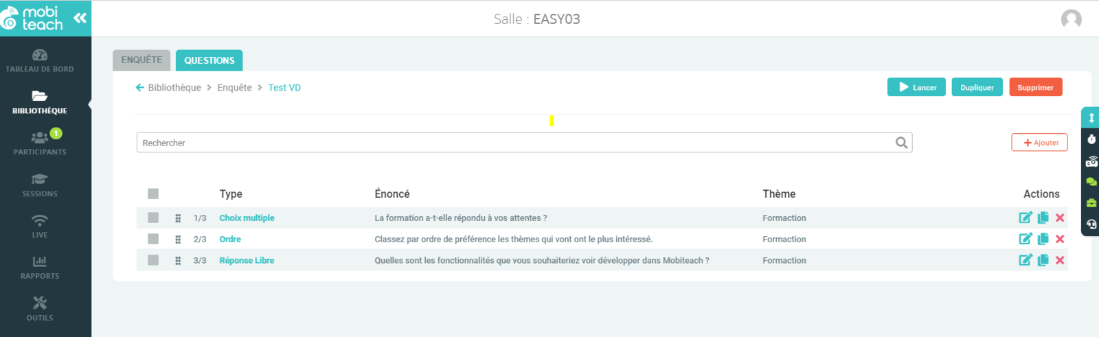 Enquête : Vue Animateur