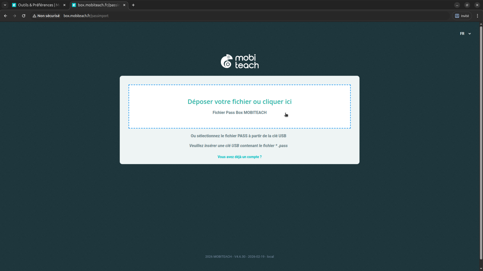 Mobiteach Box - Import fichier PASS