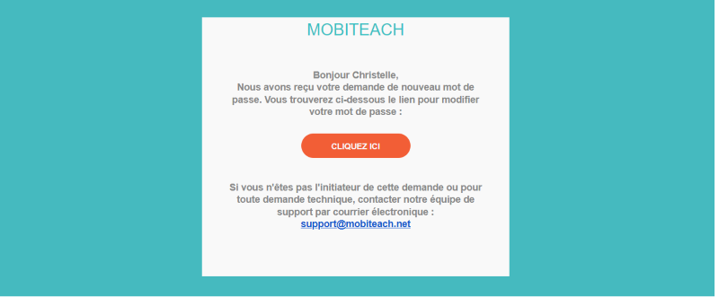 Mail nouveau mot de passe