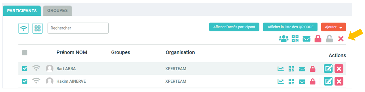 Les actions sur plusieurs participants
