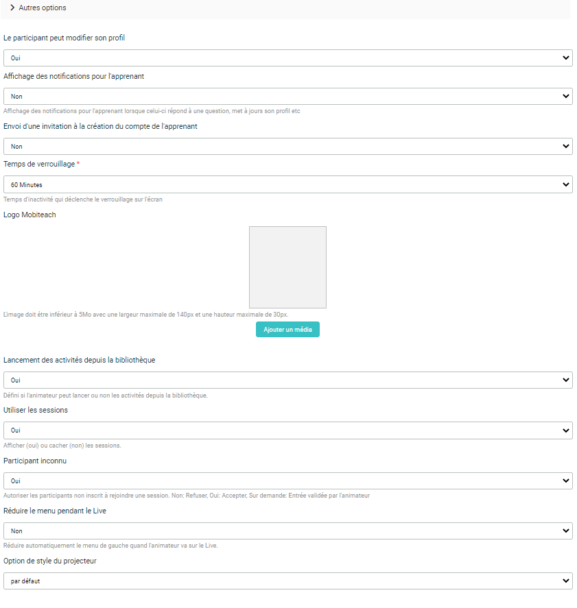 Outils - Autres options