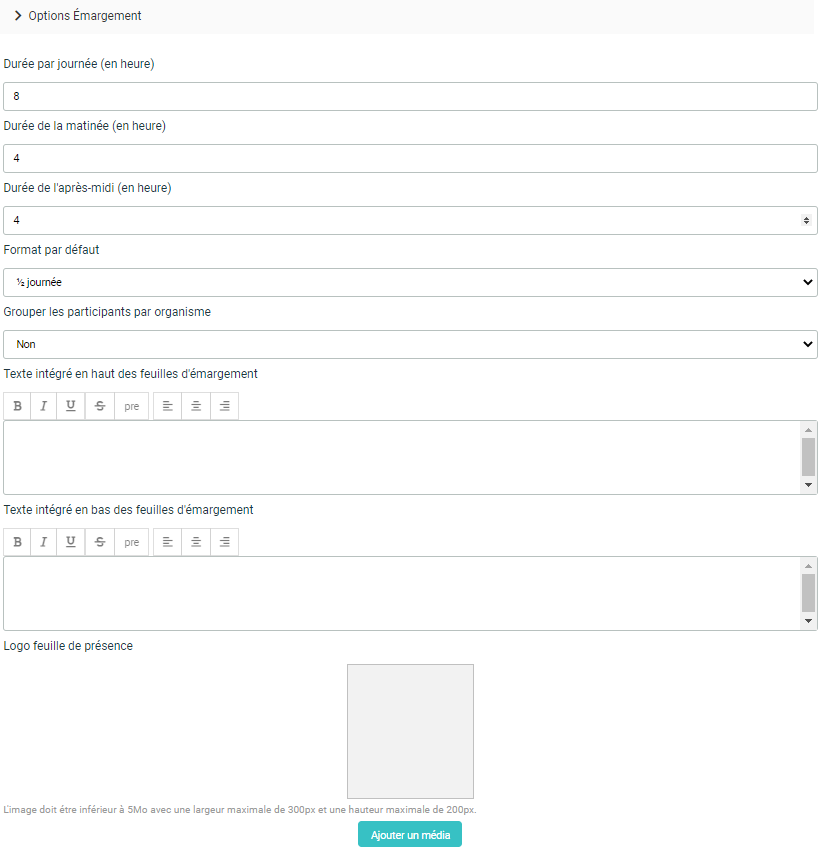 Outils - Options d'émargement