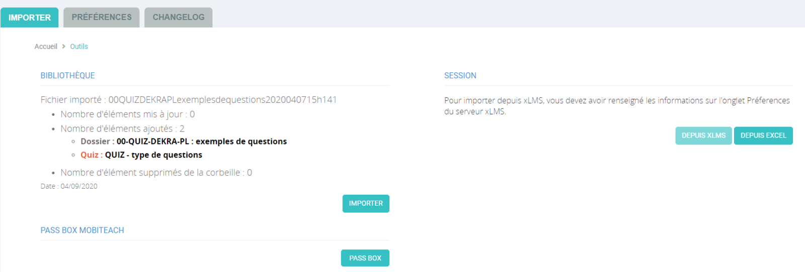 Outils - Onglet Importer