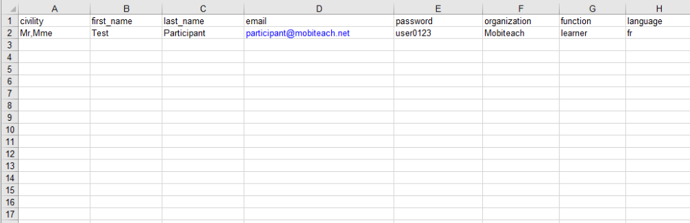Ajout de participants via import de fichier XLS