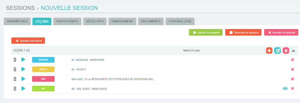 Lancer une session